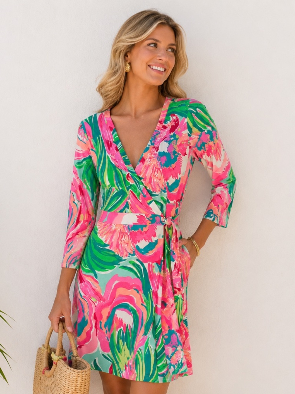 Lilly Pulitzer Emilia Wrap Knee-Length Dress Sz XS Preppy Resortwear Barbiecore